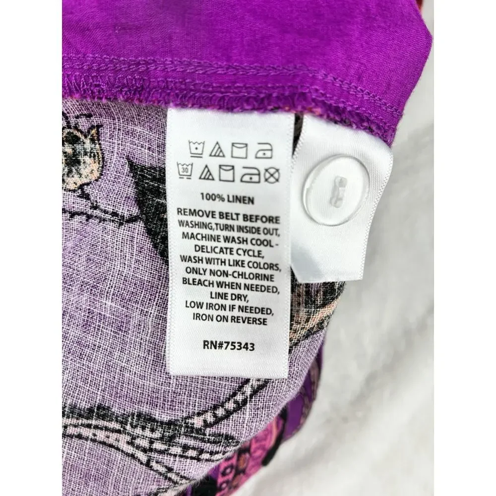 Nicole Miller New York Linen Shorts Womens 6 Purple Floral Print Belted Boho